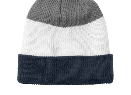 Port Authority Cozy Striped Pom Beanie C979 River Blue Navy Marshmallow Gusty Grey OSFA