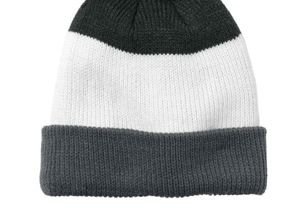 Port Authority Cozy Striped Pom Beanie C979 Storm Grey Marshmallow Charcoal Heather OSFA