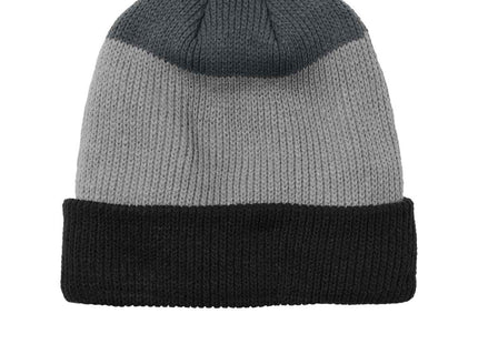 Port Authority Cozy Striped Pom Beanie C979 Deep Black Gusty Grey Storm Grey OSFA