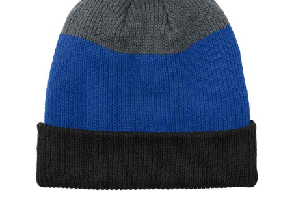 Port Authority Cozy Striped Pom Beanie C979 Deep Black True Royal Storm Grey OSFA