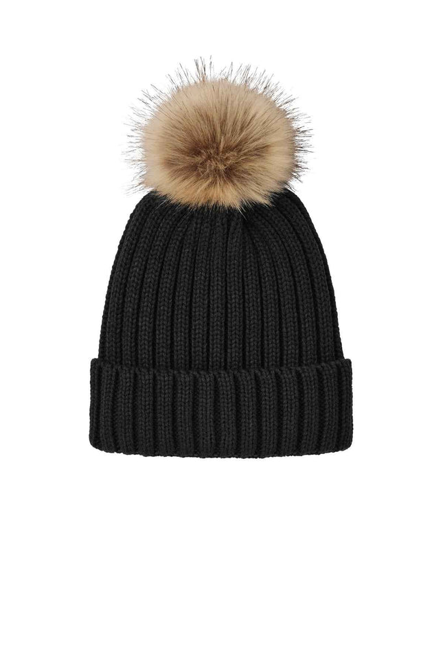 Port Authority Faux Fur Pom Beanie C990 Deep Black OSFA