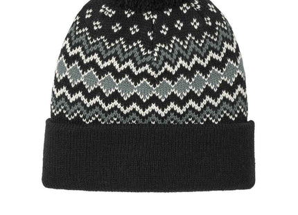 Port Authority Alpine Pom Beanie C991 Deep Black Gusty Grey Marshmallow OSFA