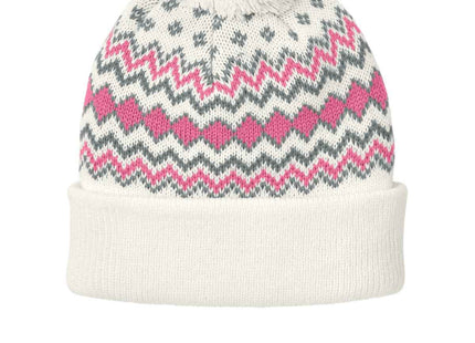Port Authority Alpine Pom Beanie C991 Marshmallow Awareness Pink Gusty Grey OSFA
