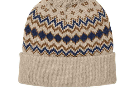 Port Authority Alpine Pom Beanie C991 Sahara True Navy Duck Brown OSFA