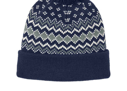 Port Authority Alpine Pom Beanie C991 True Navy Gusty Grey Marshmallow OSFA