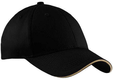 Port Authority Cotton Twill Sandwich Bill Cap CP85 Black Khaki OSFA
