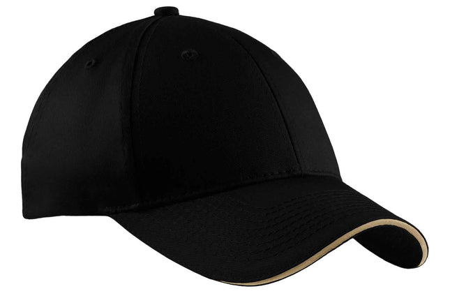 Port Authority Cotton Twill Sandwich Bill Cap CP85 Black Khaki OSFA