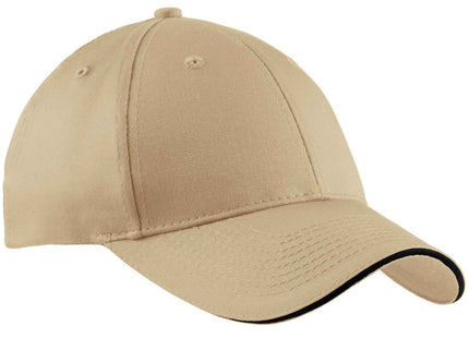 Port Authority Cotton Twill Sandwich Bill Cap CP85 Stone Black OSFA