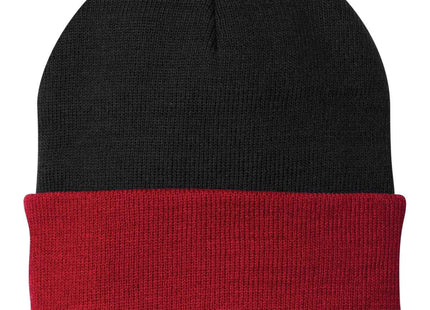 Port Authority Knit Cap CP90 Black Athletic Red OSFA