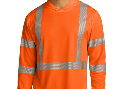 CornerStone ANSI 107 Class 3 Long Sleeve Segmented Tape Hooded Tee CS208 Safety Orange