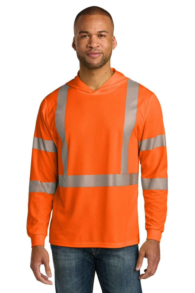 CornerStone ANSI 107 Class 3 Long Sleeve Segmented Tape Hooded Tee CS208 Safety Orange