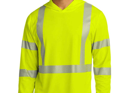 CornerStone ANSI 107 Class 3 Long Sleeve Segmented Tape Hooded Tee CS208 Safety Yellow