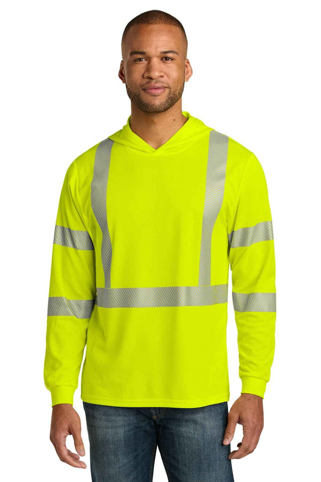 CornerStone ANSI 107 Class 3 Long Sleeve Segmented Tape Hooded Tee CS208 Safety Yellow