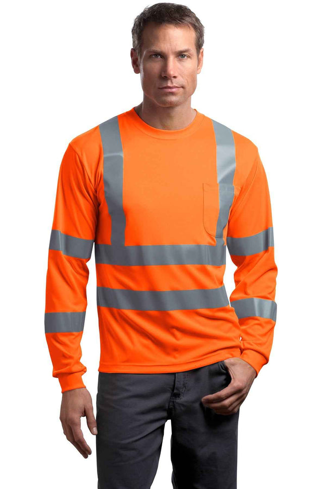 CornerStone ANSI 107 Class 3 Long Sleeve SnagResistant Reflective T Shirt CS409 Safety Orange