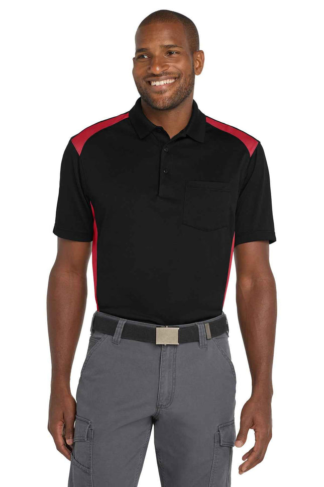 CornerStone Select SnagProof Two Way Colorblock Pocket Polo CS416 Black Red