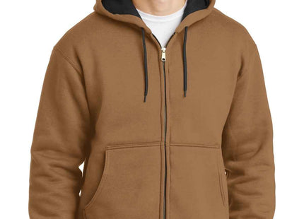 CornerStone Heavyweight FullZip Hooded Sweatshirt with Thermal Lining CS620 Duck Brown