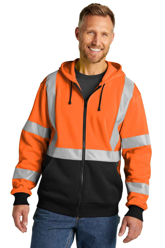 CornerStone A107 Class 3 HeavyDuty Fleece FullZip Hoodie CSF300 Safety Orange