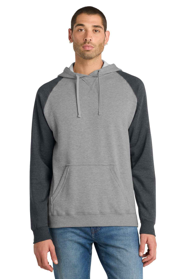 District Young Mens Lightweight Fleece Raglan Hoodie DT196
