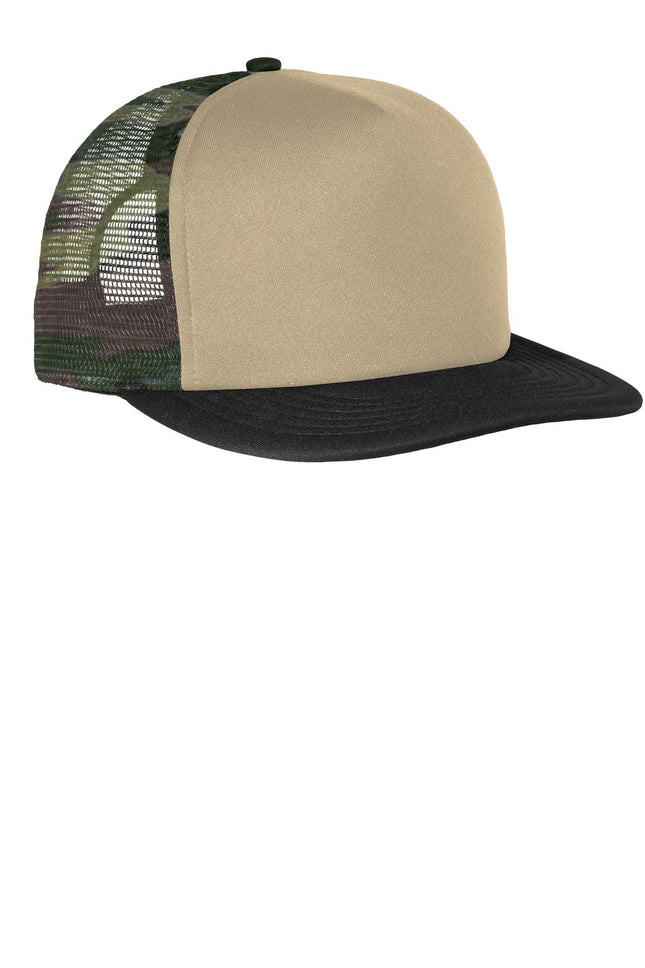 District Flat Bill Snapback Trucker Cap DT624 Military Camo OSFA
