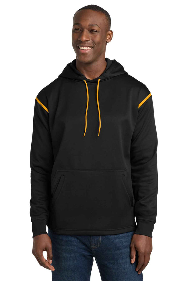 SportTek Tech Fleece Colorblock Hooded Sweatshirt F246 Black Gold