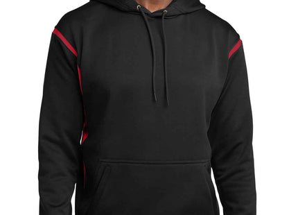 SportTek Tech Fleece Colorblock Hooded Sweatshirt F246 Black True Red