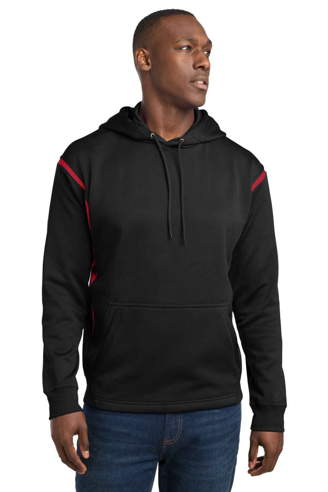 SportTek Tech Fleece Colorblock Hooded Sweatshirt F246 Black True Red