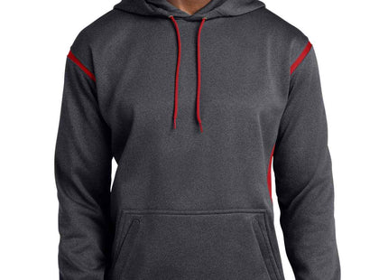 SportTek Tech Fleece Colorblock Hooded Sweatshirt F246 Graphite Heather True Red