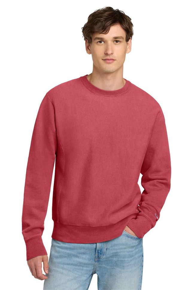 Champion Reverse Weave GarmentDyed Crewneck Sweatshirt GDS149 Crimson