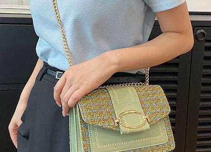 Women’s Mini Plaid Tweed Crossbody Bag with Chain Strap
