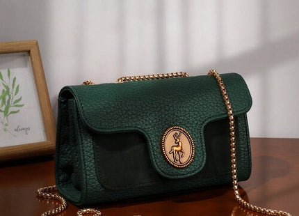 Women’s Vintage Textured PU Box Crossbody Bag with Chain Strap