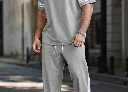 Men's Premium Number Print T-Shirt & Pants Set Light Grey