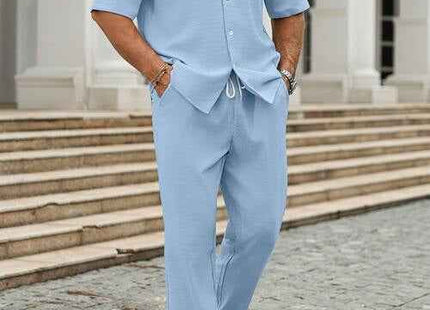 Men's Premium Crinkle Shirt & Drawstring Pants Set Baby Blue