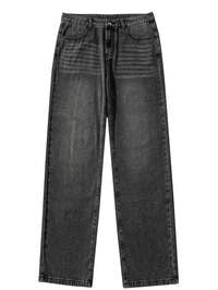 Men's Premium Washed Straight Leg Denim Jeans for Casual Streetwear Black