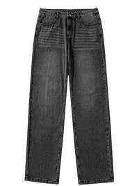 Men's Premium Washed Straight Leg Denim Jeans for Casual Streetwear Black