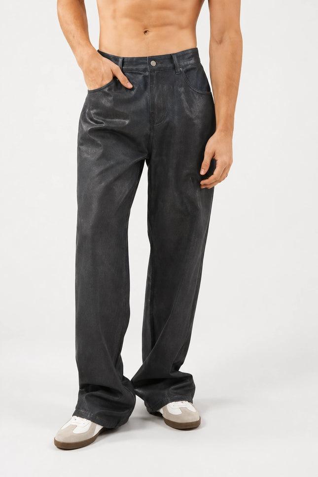 Men's Premium Dark Coated Straight Leg Cotton Denim Jeans