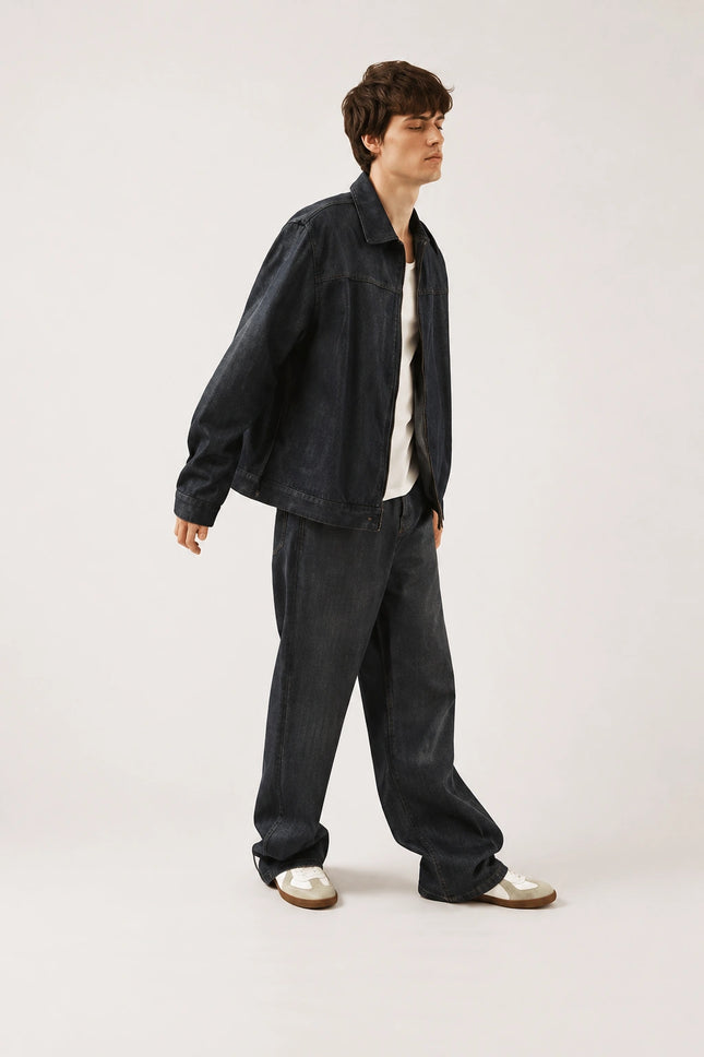 Men's Premium Dark Coated Straight Leg Cotton Denim Jeans