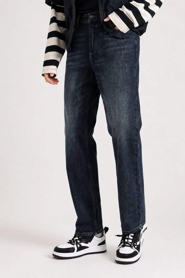 Men's Premium Retro Washed Straight Leg Cotton Denim Jeans