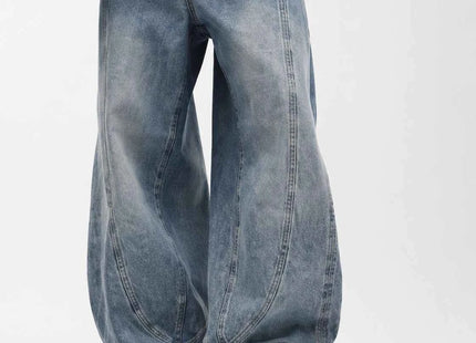 Men's Premium Vintage Washed Wide Leg Denim Jeans Blue