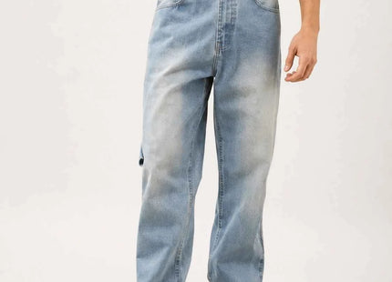 Men's Premium 91% Cotton Denim Straight-Leg Utility Jeans Light Wash