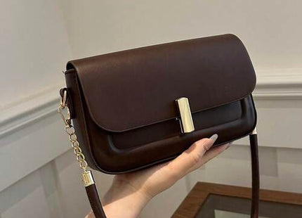 Women’s Minimalist Coffee Brown Flap Shoulder Bag with Chain Strap