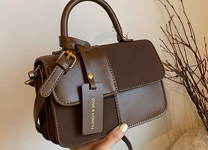 Women’s Coffee Brown Plaid Patchwork Shoulder & Crossbody Handbag