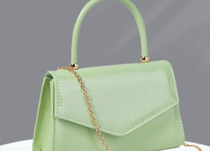 Women’s Mint Green Textured PU Flap Handbag with Chain Strap