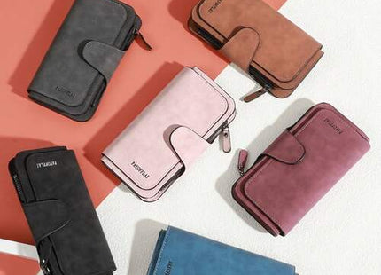 Women’s Retro Matte PU Leather Trifold Long Wallet