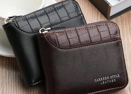 Men’s Crocodile-Embossed PU Zipper Wallet with RFID Card Holder