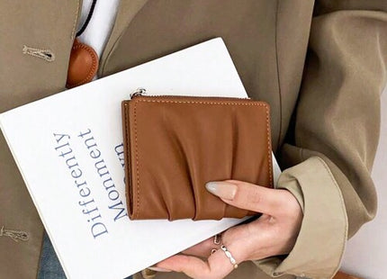 Women’s Korean-Style Wrinkled PU Card Holder with Multiple Card Slots