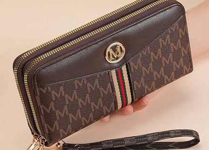 Women’s Floral Print Long Bifold Wallet with Zipper and Wristlet Strap