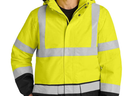 Port Authority ANSI 107 Class 3 Safety Heavyweight Parka J799S Safety Yellow Black Reflective