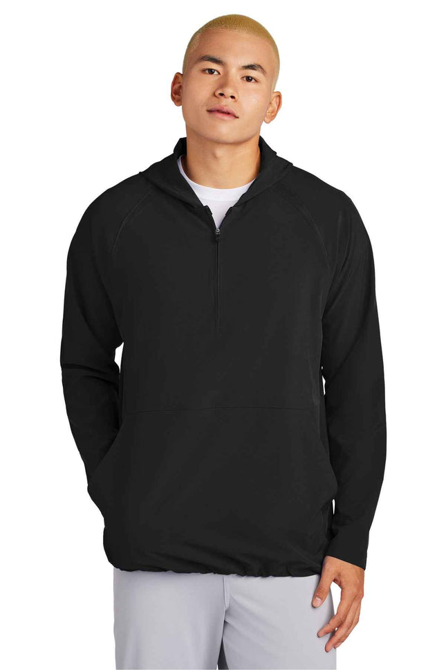 SportTek Repeat 1/2Zip Long Sleeve Hooded Jacket JST488 Black