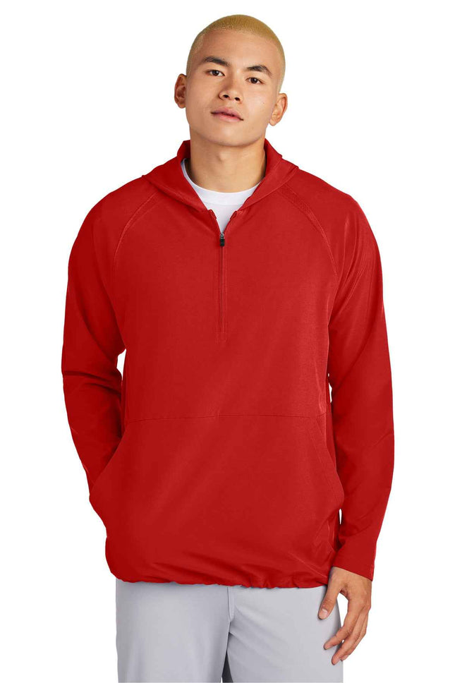 SportTek Repeat 1/2Zip Long Sleeve Hooded Jacket JST488 Deep Red