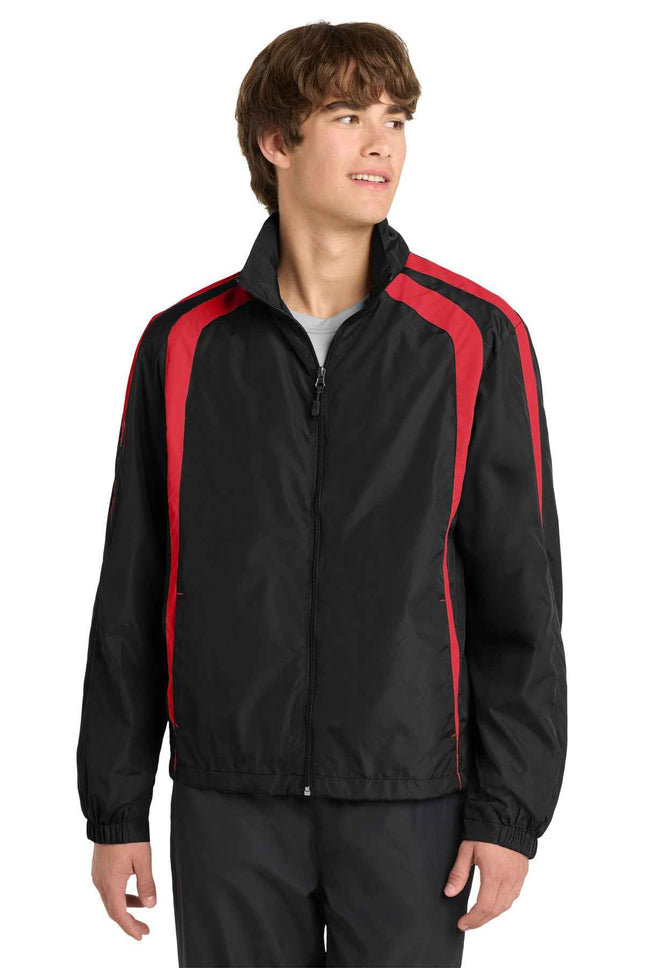 SportTek Colorblock Raglan Jacket JST60 Black True Red